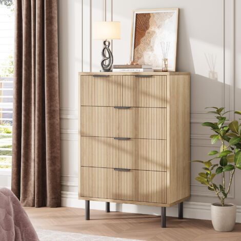 Commode 5 tiroirs, meuble de rangement moderne avec motif à vagues et poignées noires, chiffonnier en bois pour chambre, salon et bureau - bois, 70 x 40 x 95 cm