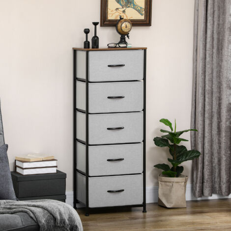 Commode 5 tiroirs meuble de rangement tiroir en tissu pliant - structure acier noir - 45 x 30 x 116 cm gris