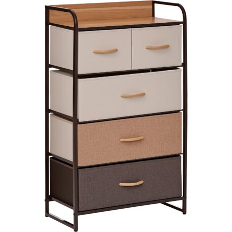 Commode 5 Tiroirs Pliables en Tissu, 58 x 29 x 99 cm, Multicolore