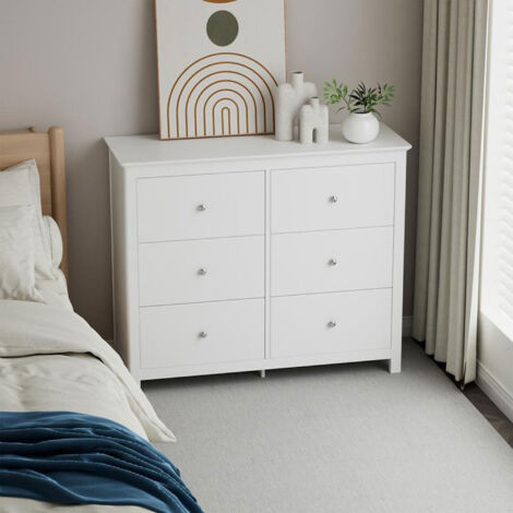 Commode 6 tiroirs 110x40x90 cm blanc - NAKOA