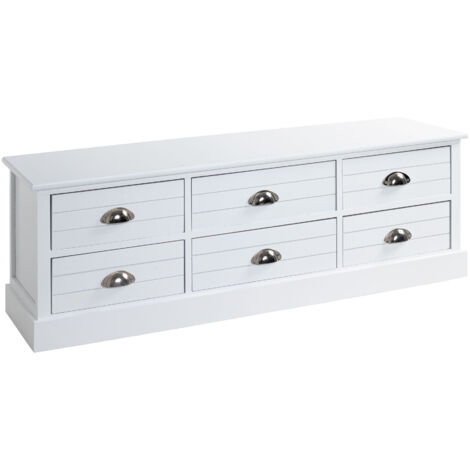 Commode 6 tiroirs 115x30x40 cm blanc laqué