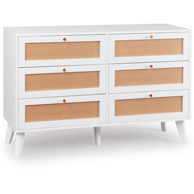 Commode 6 tiroirs avec cannage Dalgora L120cm Blanc