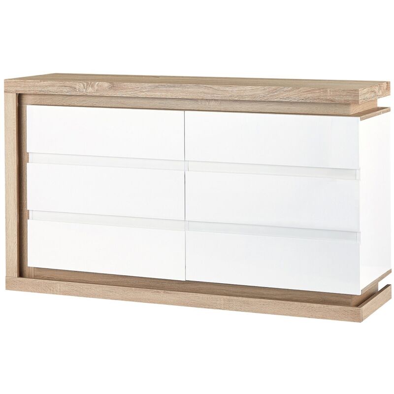 Commode 6 tiroirs - Avec LEDs - MDF - Blanc laqu&eacute; et naturel - FLARANCIA