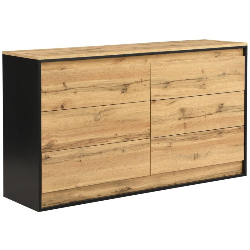 Vente-unique - Commode 6 tiroirs - Avec LEDs - mdf - Coloris : Naturel et noir - rukalo