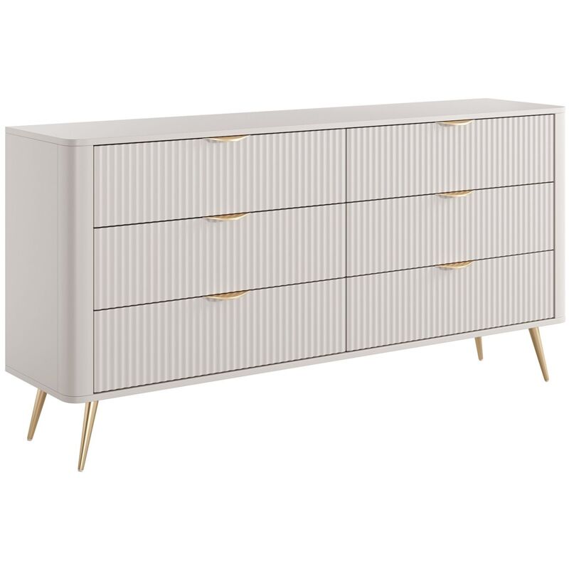 Pascal Morabito – Commode 6 tiroirs en mdf et métal – Beige mélaminé – Dimensions 163.2x81.2x38cm – Éco-responsable et à monter soi-même