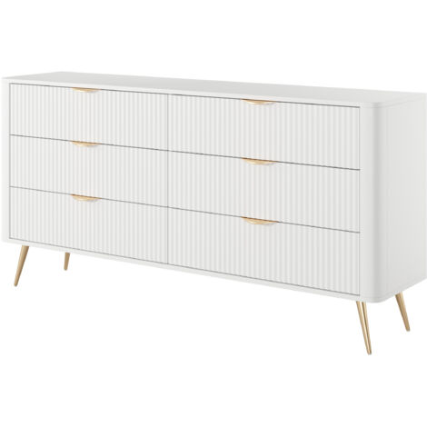 Commode : 6 Tiroirs, Blanc, 163,2 x 38 x 81,2 cm