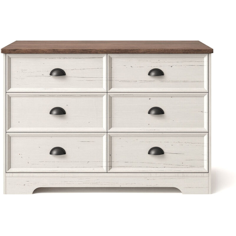 Valla commode 6 tiroirs blanc et bois 120cm