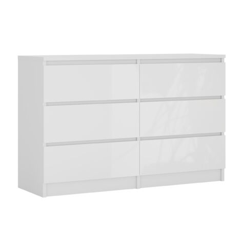 Commode 6 Tiroirs : Blanc Mat / Blanc Brillant, 120 × 39 × 79 cm