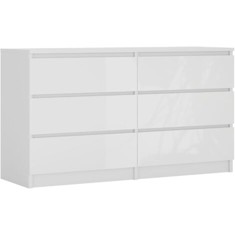 Commode 6 Tiroirs : Blanc Mat / Blanc Brillant, 138 × 39 × 79 cm