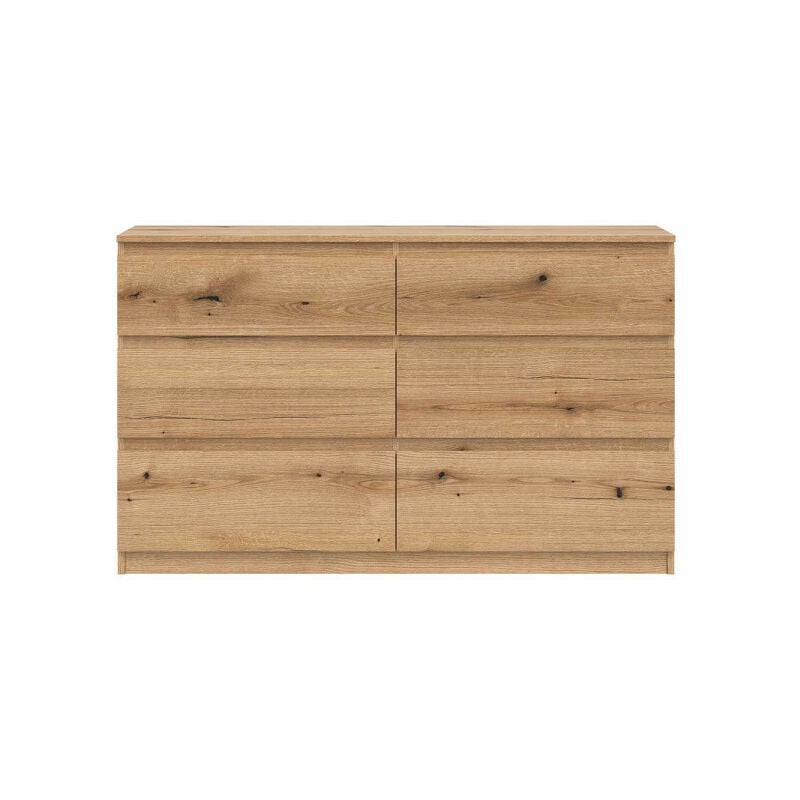 Commode 6 tiroirs Bois clair - qiz - l 137 x l 35 x h 84 cm