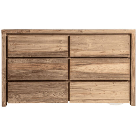 Commode 6 tiroirs bois massif naturel vieilli style colonial Rubha 140cm