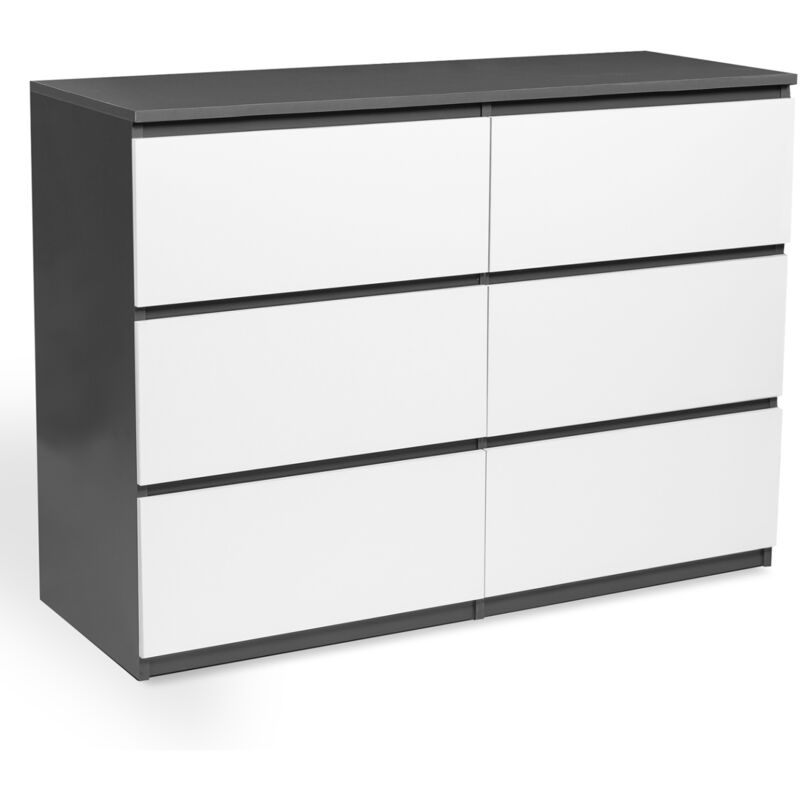 Commode 6 tiroirs TOMI 110 cm bois gris et blanc