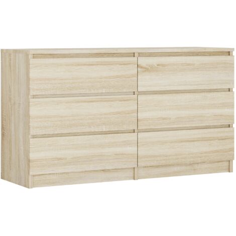 Commode 6 Tiroirs : Chêne Sonoma, 138 × 39 × 79 cm