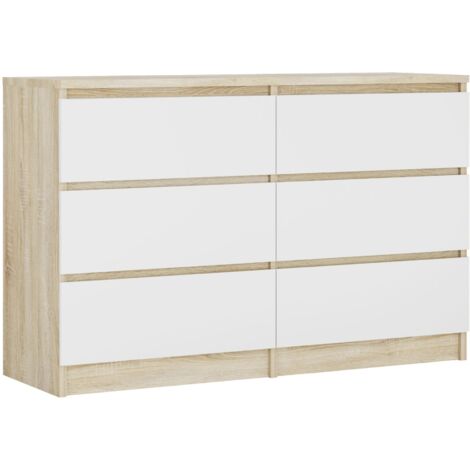 Commode 6 Tiroirs : Chêne Sonoma / Blanc Mat, 120 × 39 × 79 cm