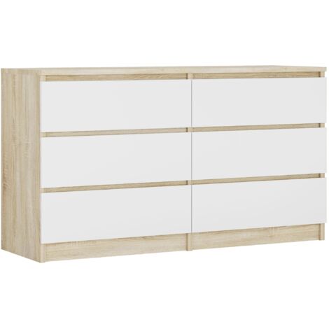 Commode 6 Tiroirs : Chêne Sonoma / Blanc Mat, 138 × 39 × 79 cm