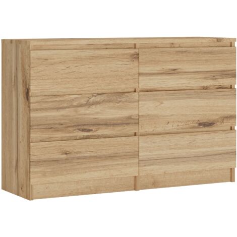 Commode 6 Tiroirs : Chêne Wotan, 120 × 39 × 79 cm