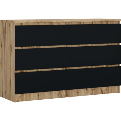Commode 6 Tiroirs : Chêne Wotan / Noir Mat, 120 × 79 × 39 cm