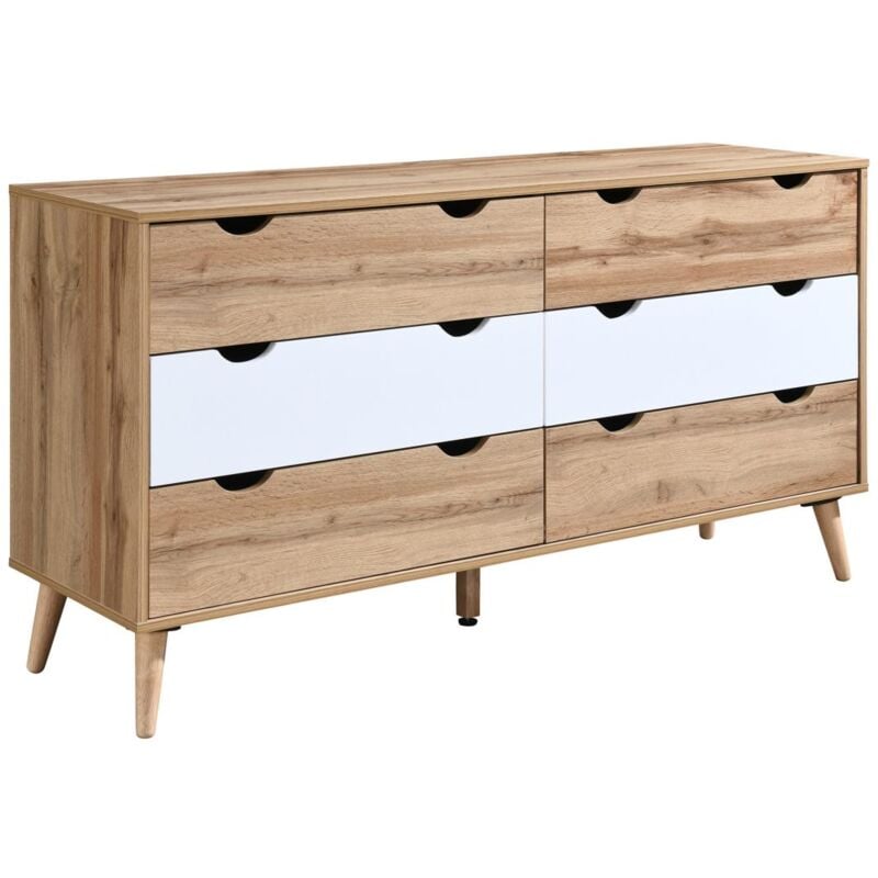 Vente-unique - Commode 6 tiroirs - Coloris : Naturel et blanc - lurvia