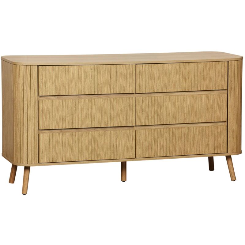 Sweeek - Commode 6 tiroirs. décor strié naturel. l 150 x p 45 h 80cm