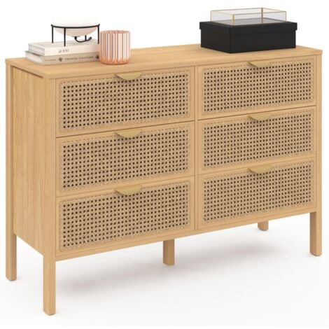 Commode 6 tiroirs EDHEN 115 cm cannage coloris bois