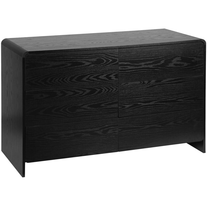 Commode 6 tiroirs effet bois arrondi. noir