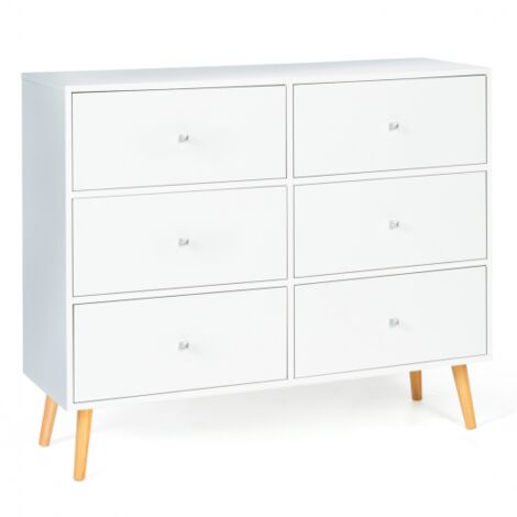 Commode 6 tiroirs EMMIE scandinave bois blanc - Blanc