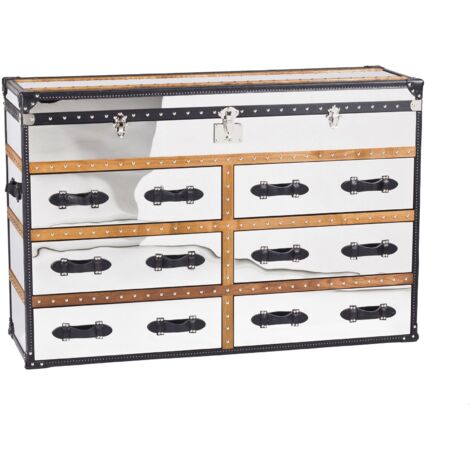 Commode 6 tiroirs en acier inoxydable et cuir
