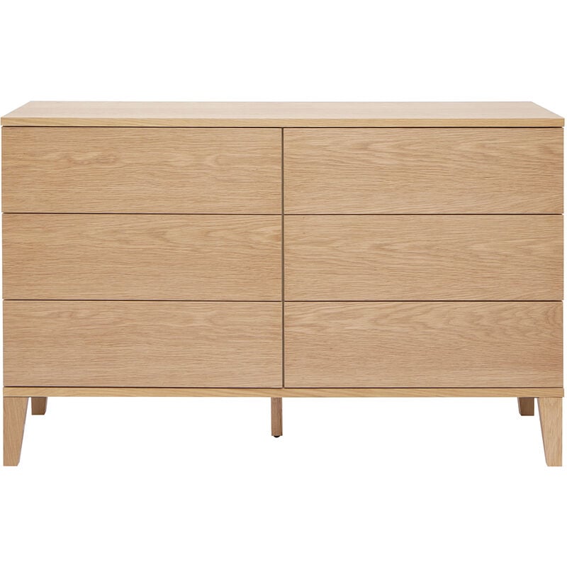 Commode en bois clair chêne 6 tiroirs L120 cm freddy