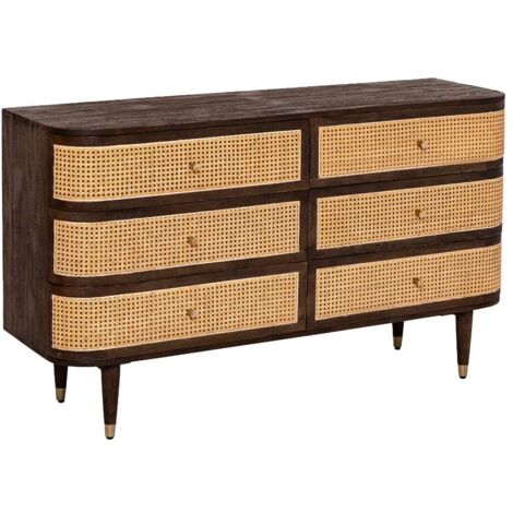 Commode 6 tiroirs en bois de manguier et cannage Soren