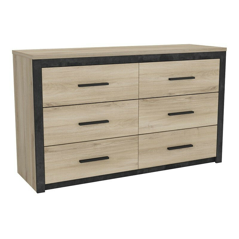 Commode Kansas 6 tiroirs - Chêne - Coloris chêne kronberg et gris sidewalk