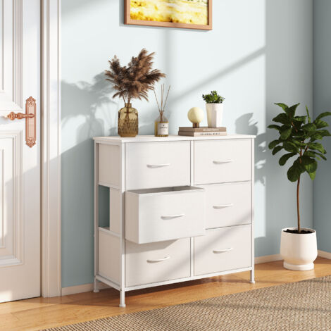 Commode, 6 Tiroirs en Tissu Non-tissé, pour Chambre, Blanc