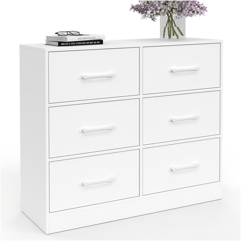 Commode 6 tiroirs en tissu 80 cm meuble de rangement bois blanc