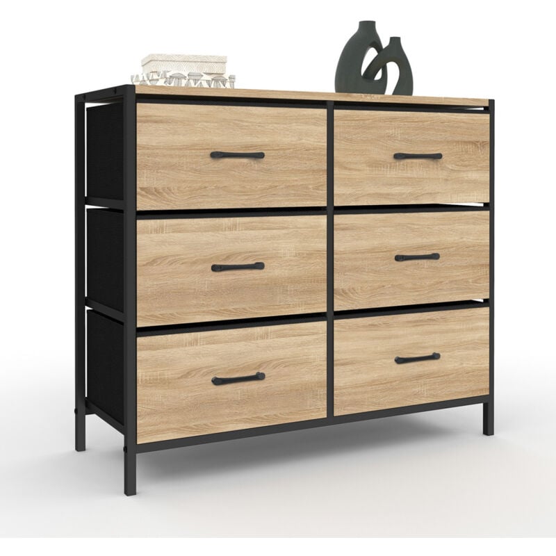 Commode 6 tiroirs en tissu utah 80 cm meuble de rangement design industriel