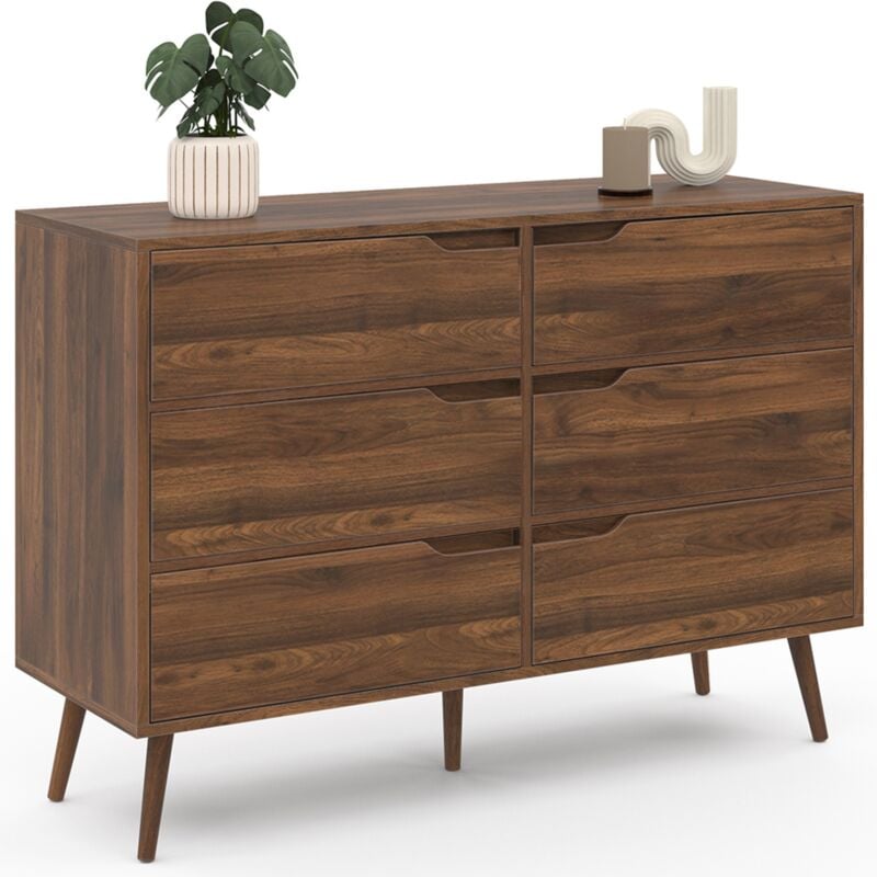 Commode 6 tiroirs helsinki 115 cm scandinave effet noyer