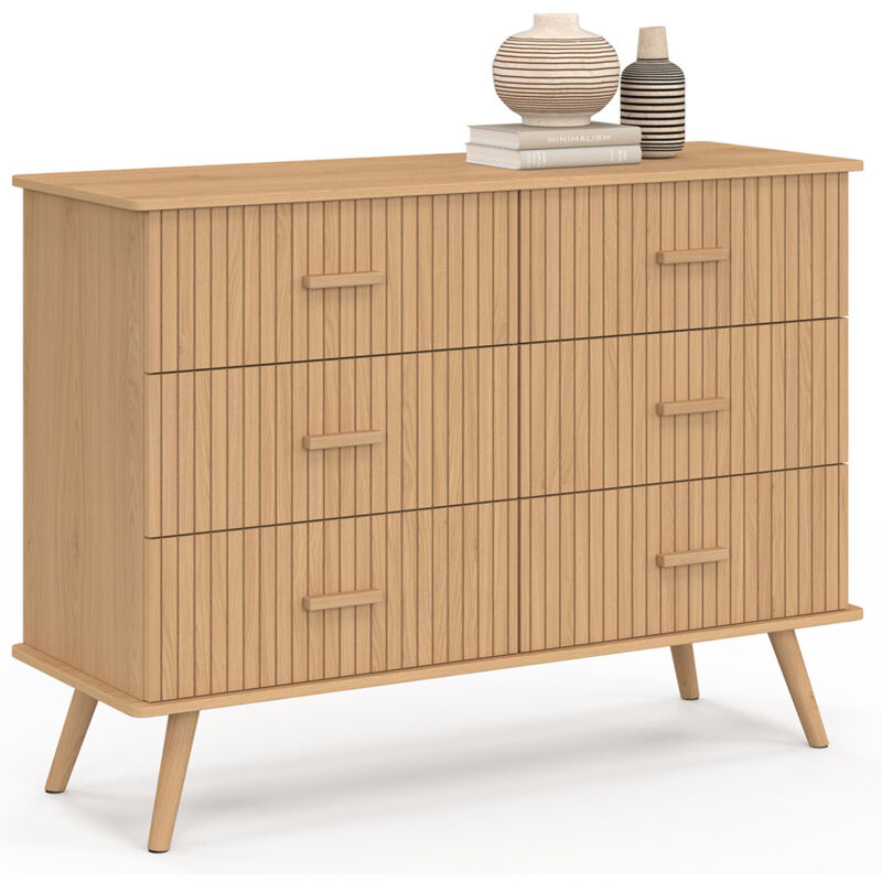 Idmarket - Commode 6 tiroirs juliette 110 cm lattes tasseau bois coloris chêne