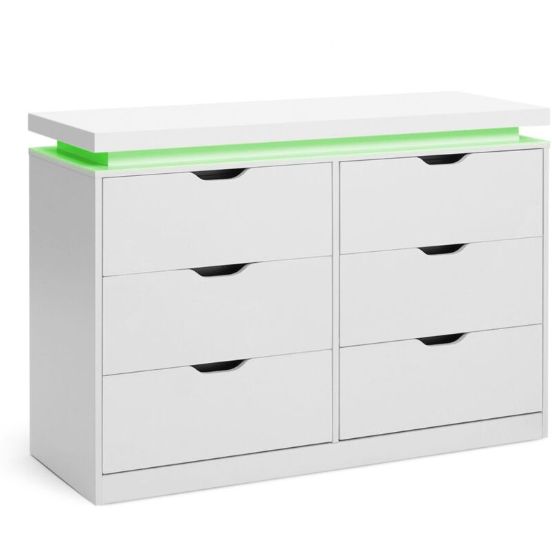Commode 6 tiroirs luna à leds 115 cm blanc
