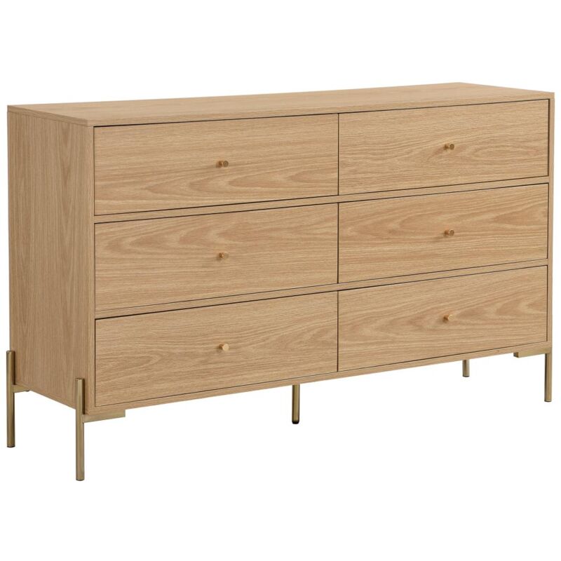 Commode 6 tiroirs - mdf et métal - Coloris : Naturel et doré - milavia de Pascal Morabito