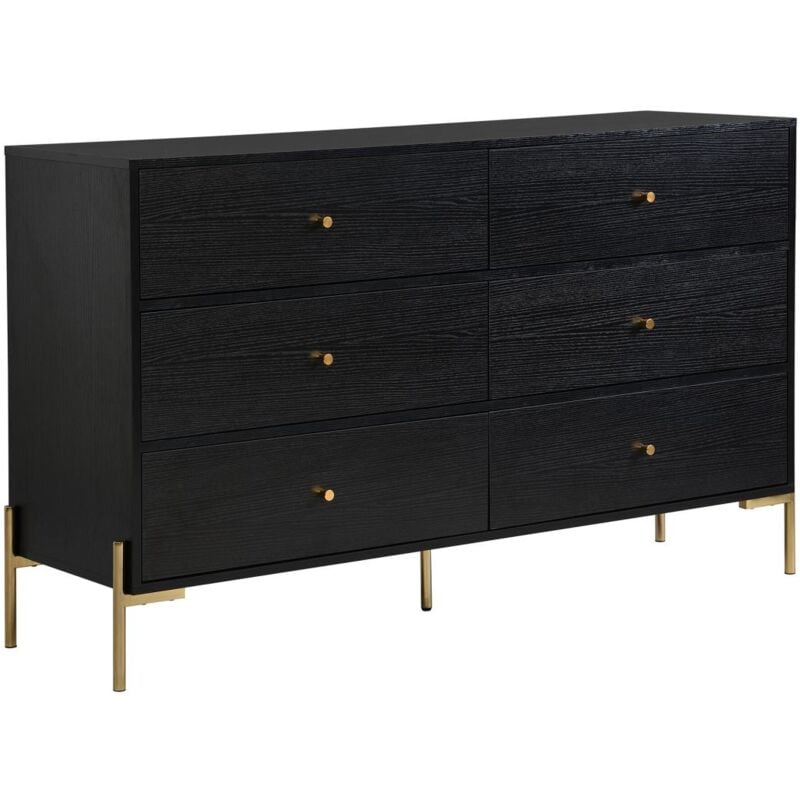Commode 6 tiroirs - mdf et métal - Noir et doré - milavia de Pascal Morabito