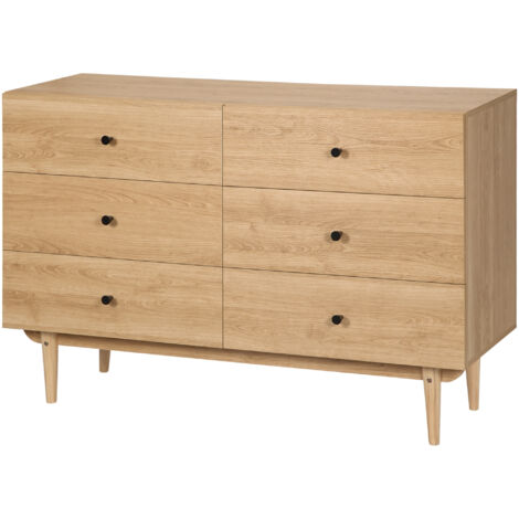 Commode 6 tiroirs meuble de rangement pieds en bois massif 120 x 40 x 80 cm couleur bois