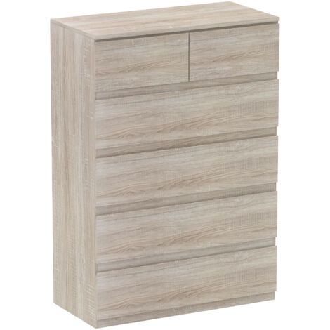Commode 6 tiroirs meuble de rangement sans poignées design minimaliste 80 x 39 x 115 cm bois naturel