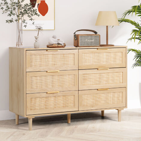 Commode 6 tiroirs moderne en MDF résistant – Dimensions 75H x 110L x 40D cm – Poignées en métal doré – Idéale comme console TV