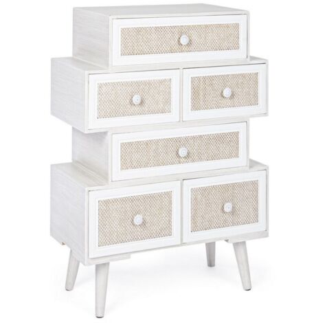 Commode 6 tiroirs Montiel bois blanc style rustique