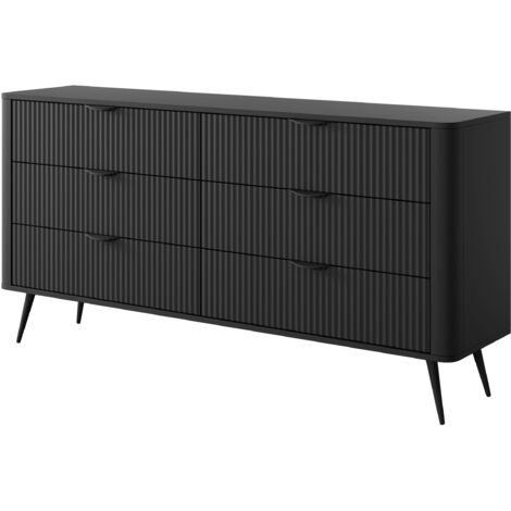 Commode : 6 Tiroirs, Noir, 163,2 × 81,2 × 38cm