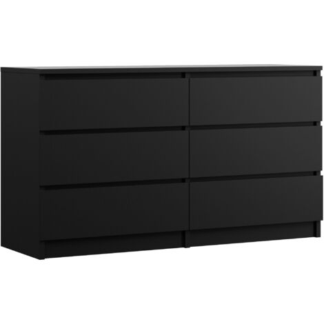 Commode 6 Tiroirs : Noir Mat, 138 × 39 × 79 cm