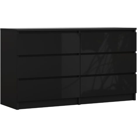 Commode 6 Tiroirs : Noir Mat / Noir Brillant, 138 × 39 × 79 cm
