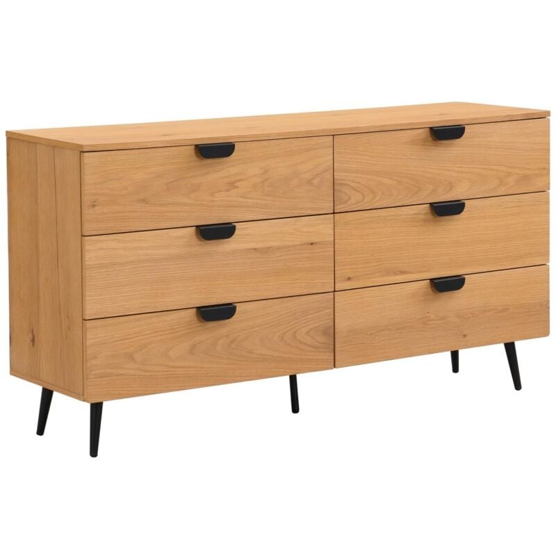 Vente-unique - Commode 6 tiroirs - Placage chêne - Coloris : Naturel et noir - sinolo