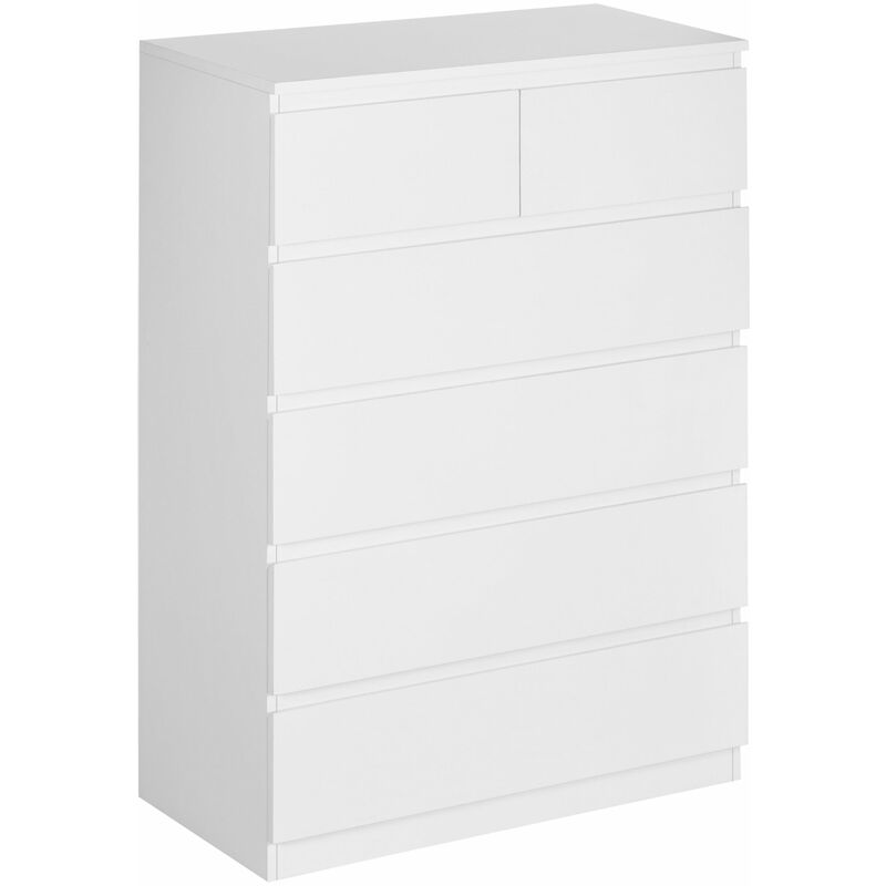 Commode 6 tiroirs style contemporain dim. 80L x 39l x 115H cm poignées invisibles blanc