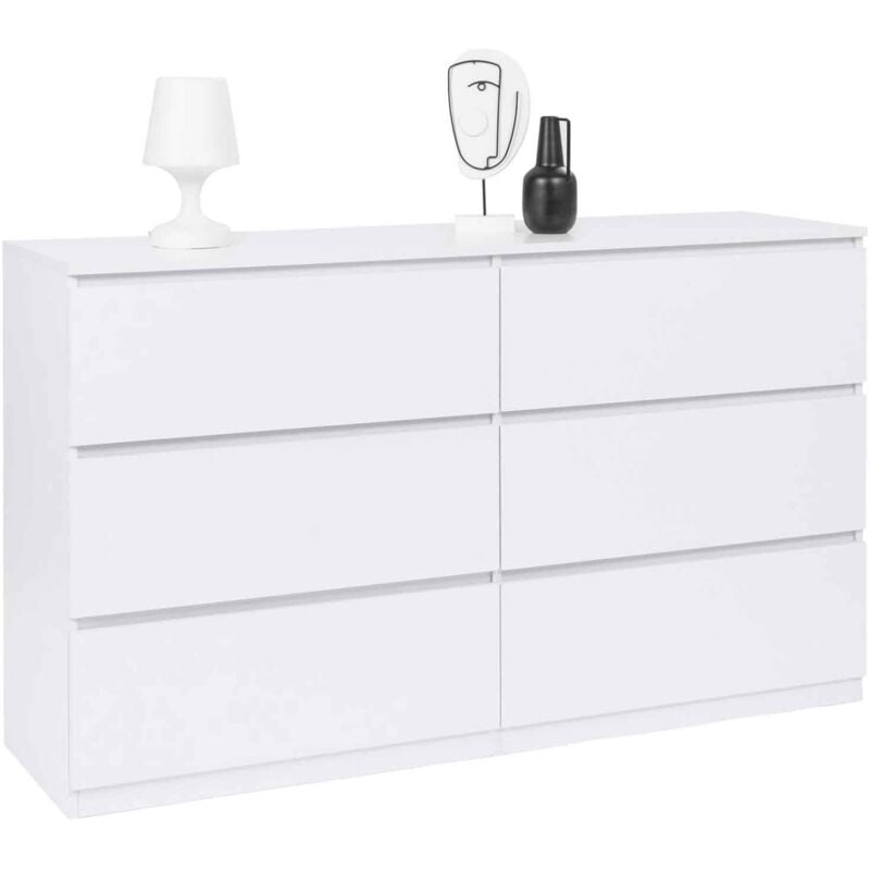 Commode 6 tiroirs tomi xxl 140 cm bois blanc