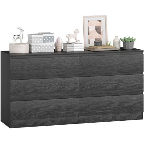 Commode 6 tiroirs unité tiroirs salon/bureau style moderne, 140x40x71 cm, veiné noir