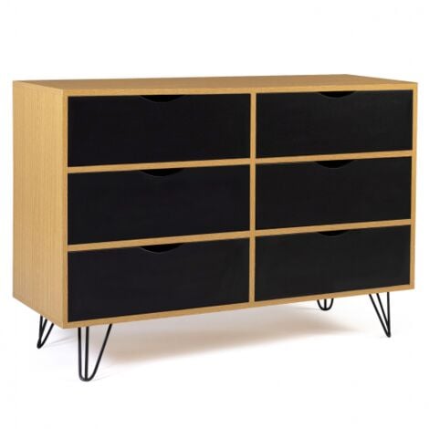 Commode 6 tiroirs vintage NOEMI 110 cm bois pied épingle